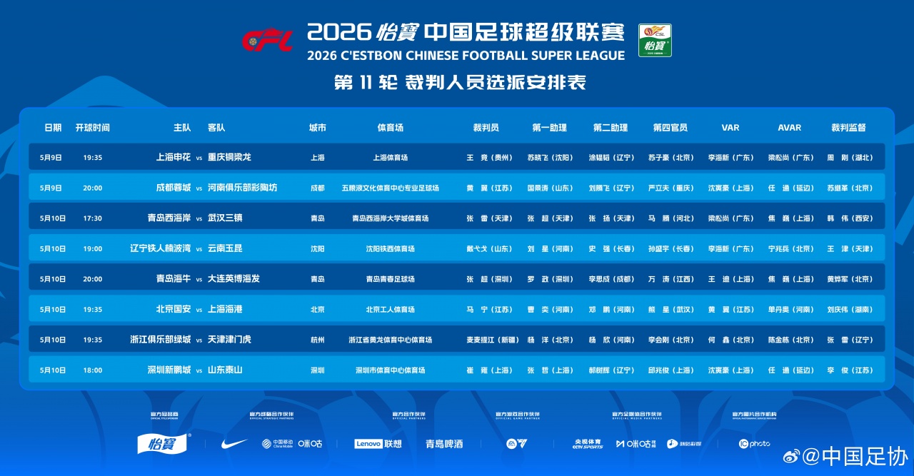 九游APP-官方:马宁主哨明晚国安vs海港,麦麦提江执法浙江vs津门虎
